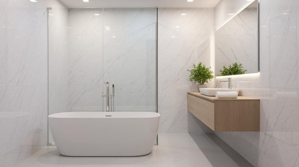 Panneau PVC effet marbre : la solution qui transforme la rénovation de salle de bain