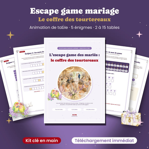 Escape game mariage à imprimer, le coffre des tourtereaux
