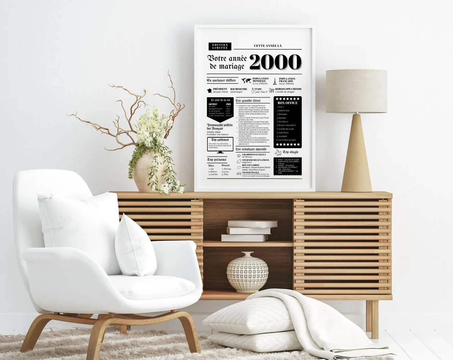 Année de mariage 2000 - Noces de satin 2000 Affiche - Cadeau 24 ans de mariage - FLTMfrance