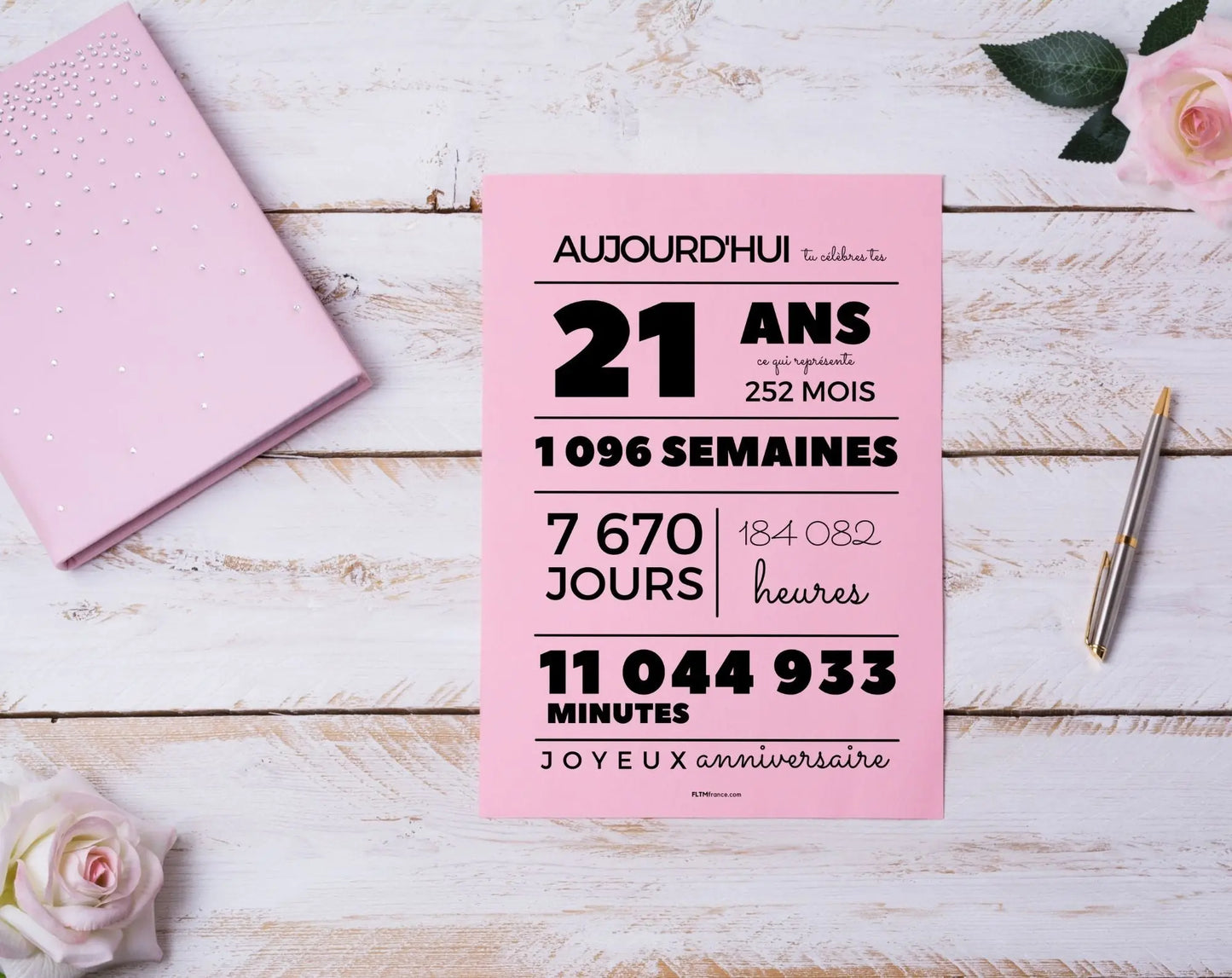 Affiche 21 ans, 252 mois, 1096 semaines - Carte anniversaire FLTMfrance