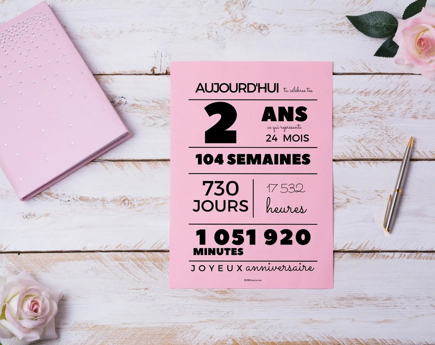 Affiche 2 ans, 24 mois, 104 semaines - Carte anniversaire enfant FLTMfrance
