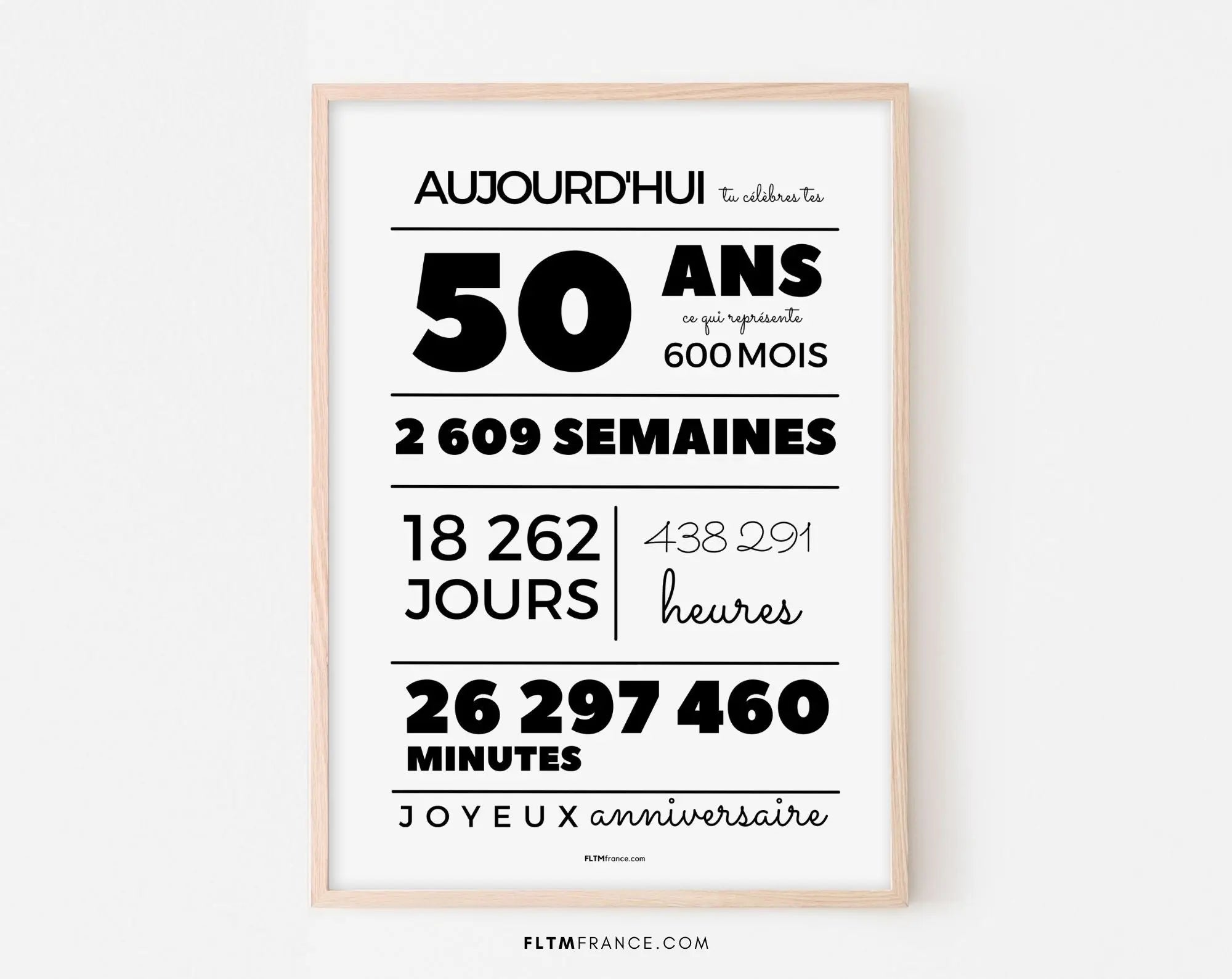 Affiche 50 ans, 600 mois, 2609 semaines - Carte anniversaire - – FLTM