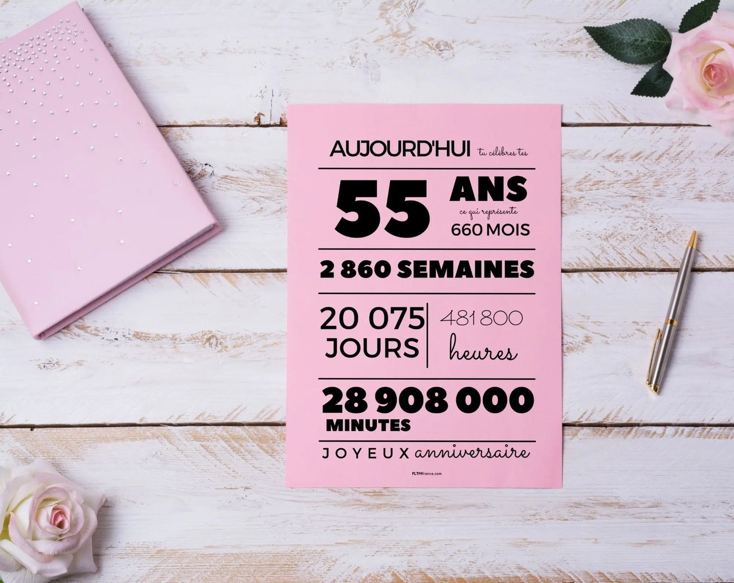 Affiche 55 ans, 660 mois, 2860 semaines - Carte anniversaire FLTMfrance