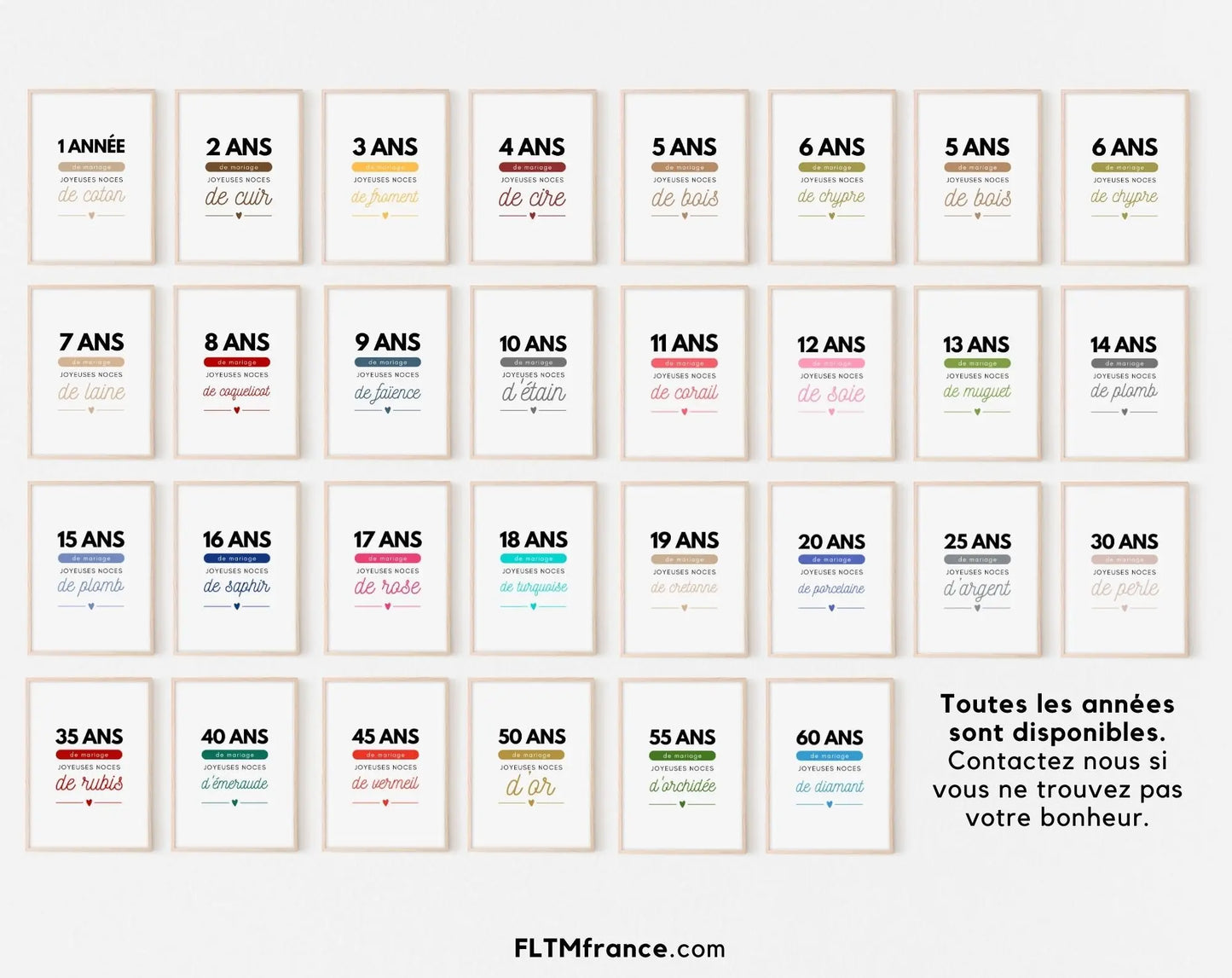 3 ans de mariage Affiche Noces de froment - Cadeau anniversaire de mariage - FLTMfrance