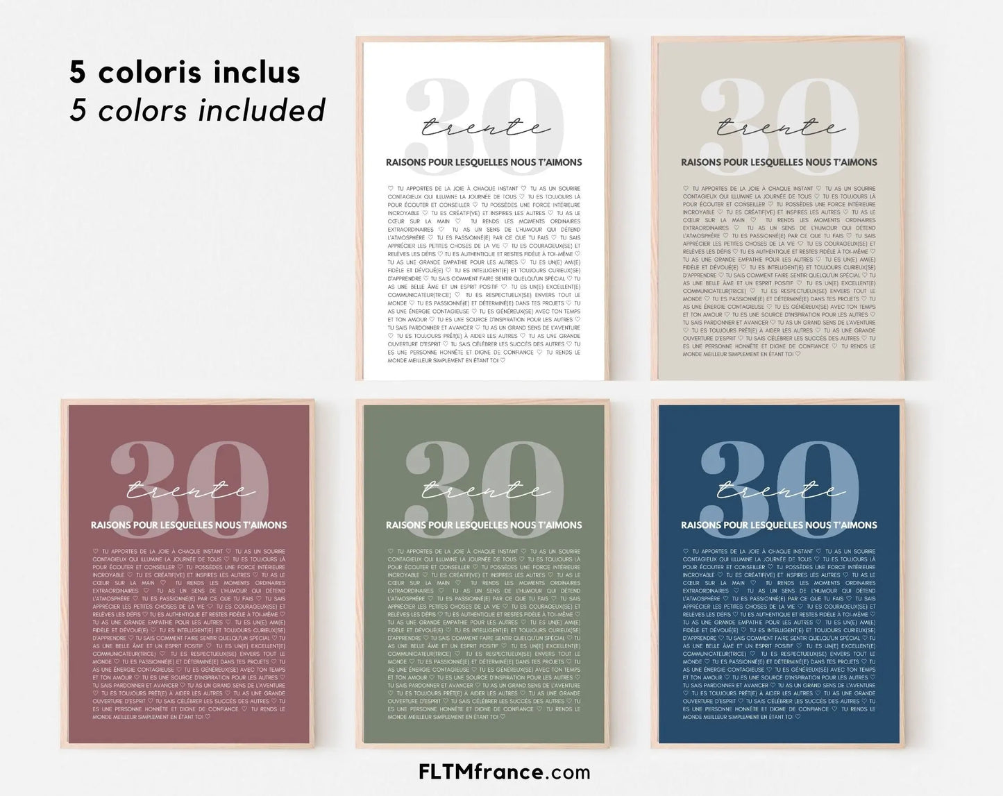 30 raisons pour lesquelles nous t'aimons blanc - Cadeau anniversaire 30 ans FLTMfrance