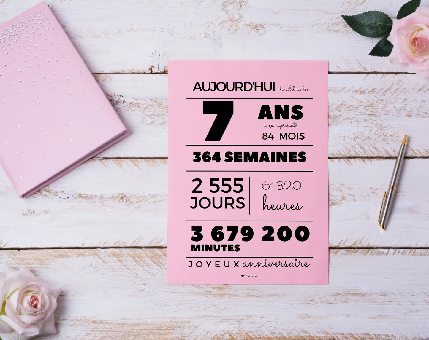 Affiche 7 ans, 84 mois, 364 semaines - Carte anniversaire enfant FLTMfrance