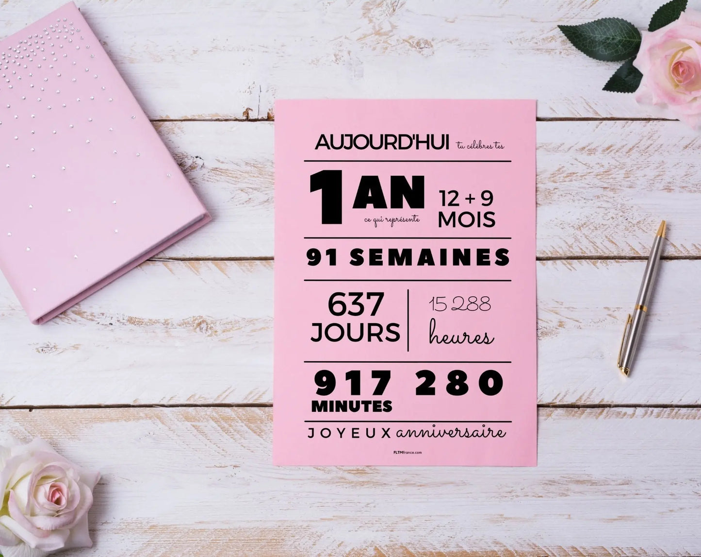 Affiche 1 an, 12 mois, 52 semaines - Carte anniversaire enfant - FLTMfrance