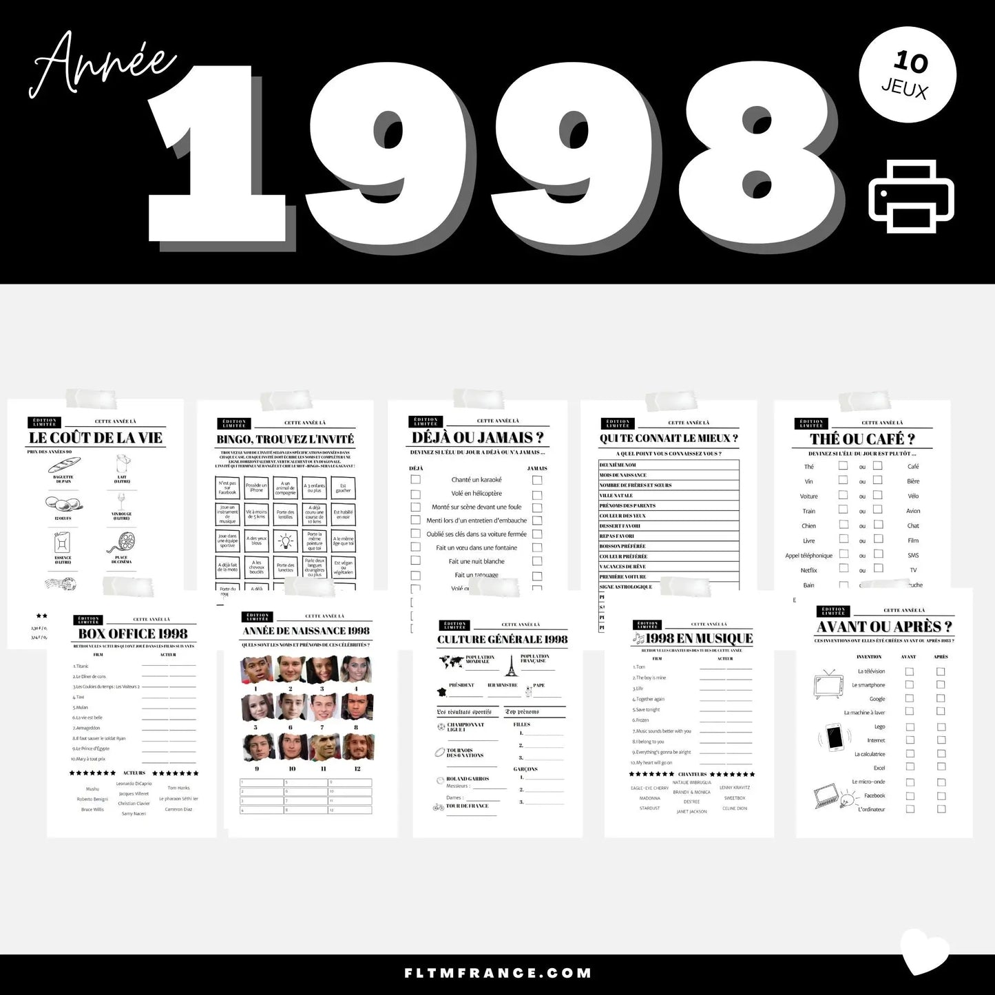 Jeu anniversaire Année 1998 - 10 jeux imprimer pour anniversaire 26 ans FLTMfrance