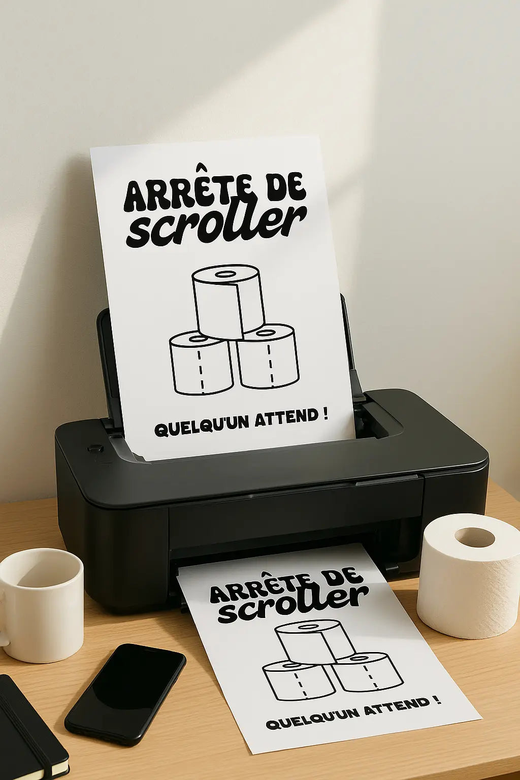 Affiche Arrête de scroller - Décoration toilettes FLTM