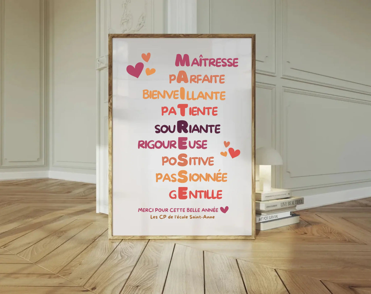 Affiche Maîtresse mots en couleurs personnalisée FLTM