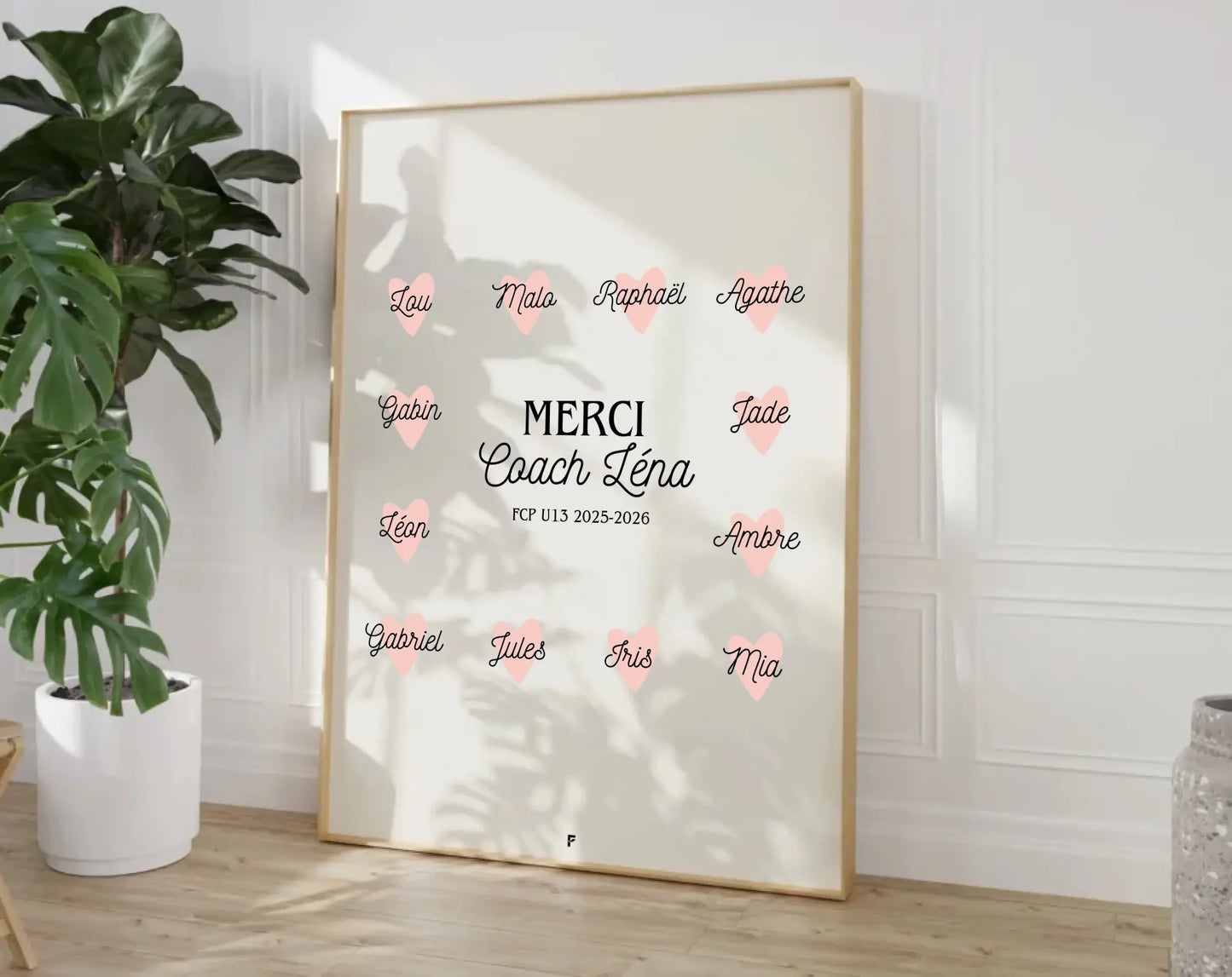 Affiche Merci coach et coeurs personnalisée FLTM