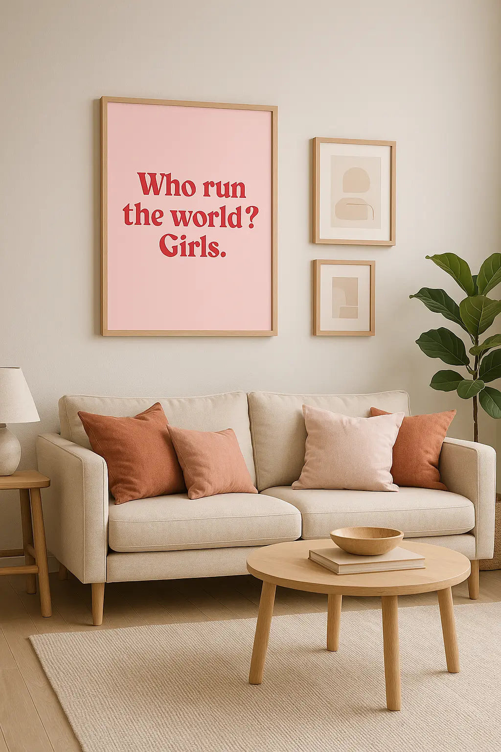 Affiche Who run the world? Girls – Poster féministe déco pop rose FLTMfrance