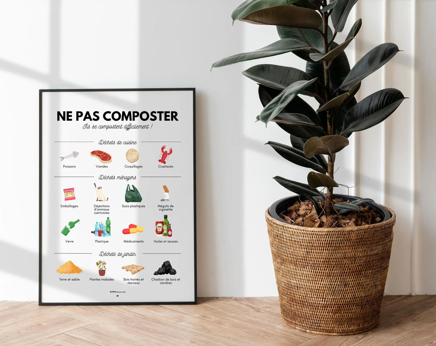 Affiche écologique - Liste des déchets à éviter au compost FLTMfrance