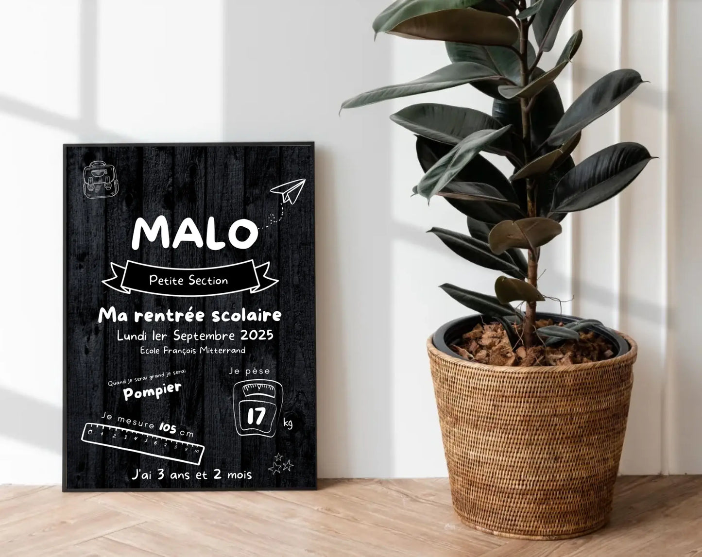 Affiche ardoise personnalisée enfant - Souvenir de Rentrée scolaire FLTM