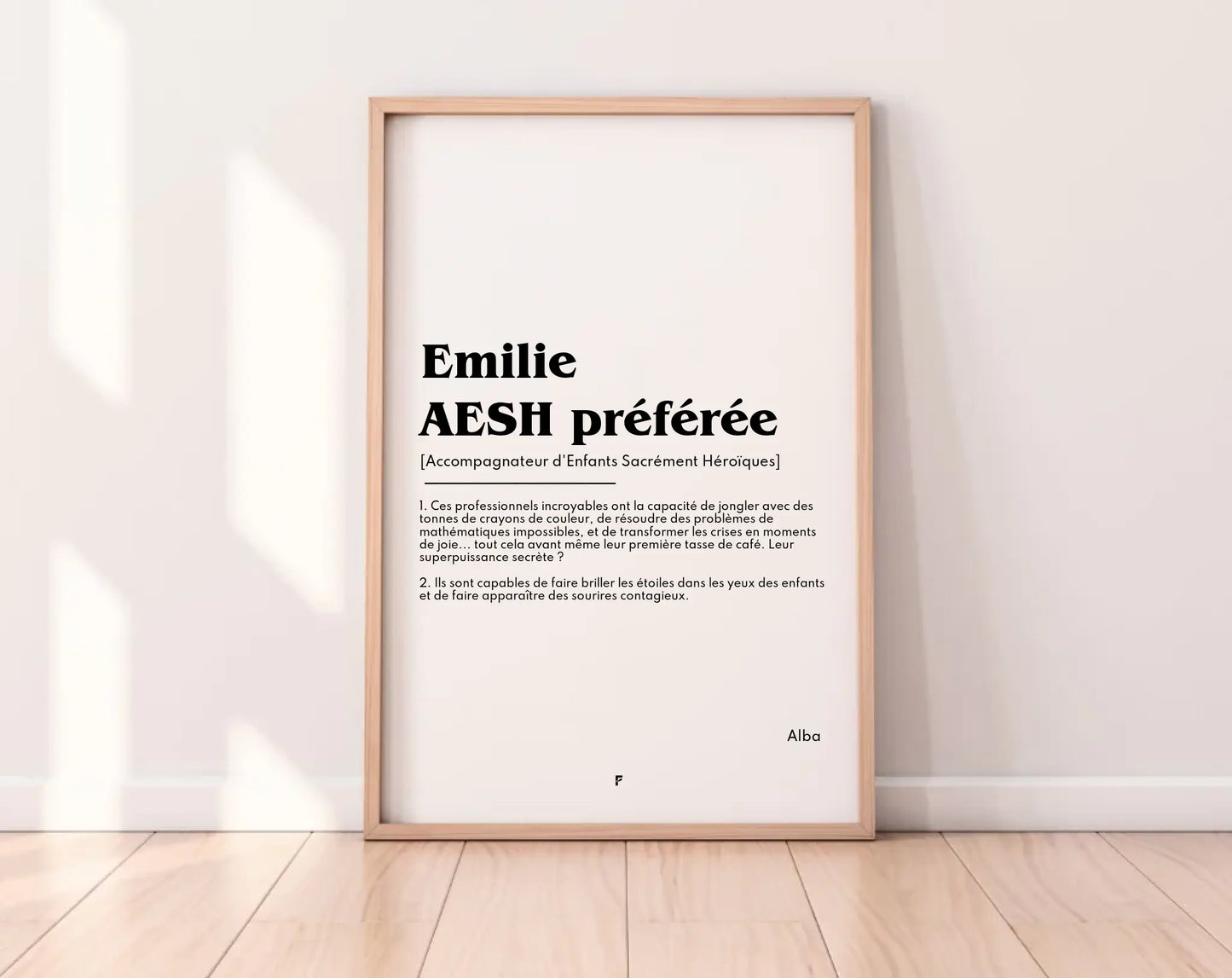 Affiche définition personnalisée AESH – Cadeau école FLTM