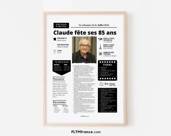 Cadeau personnalisé 85 ans