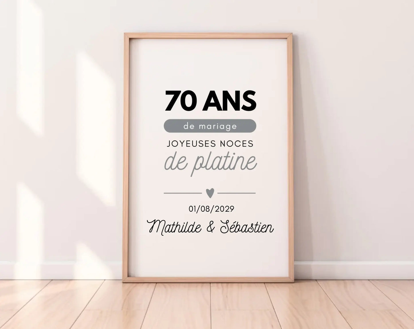 Affiche personnalisée Joyeuses Noces de platine – 70 ans de mariage FLTM