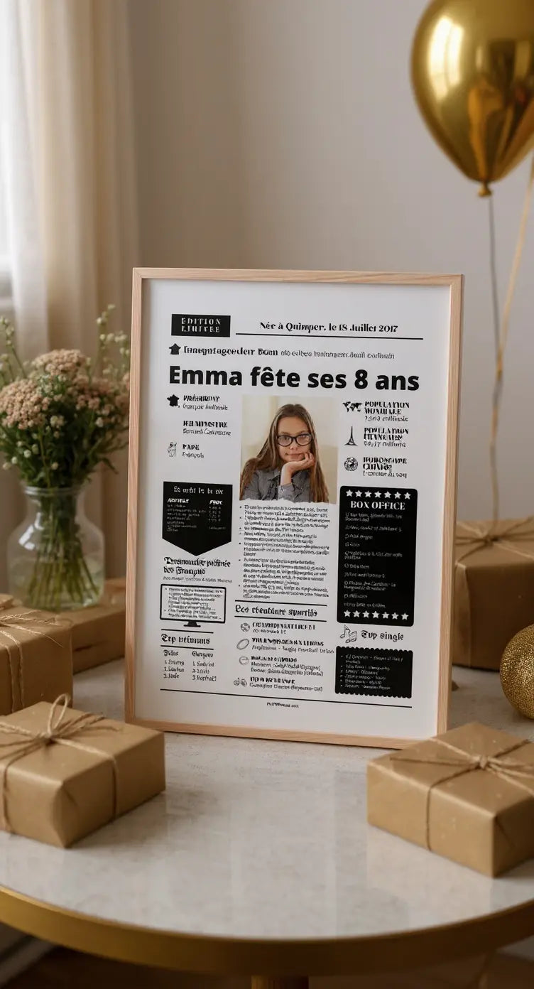 Affiche personnalisée anniversaire 8 ans – Année de naissance FLTM