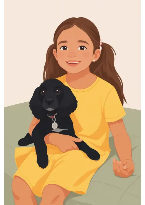 Affiche personnalisée dessin réaliste famille avec animal – Portrait digital illustration FLTM