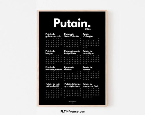 Calendrier personnalisé Putain 2026 - Calendrier humour à imprimer