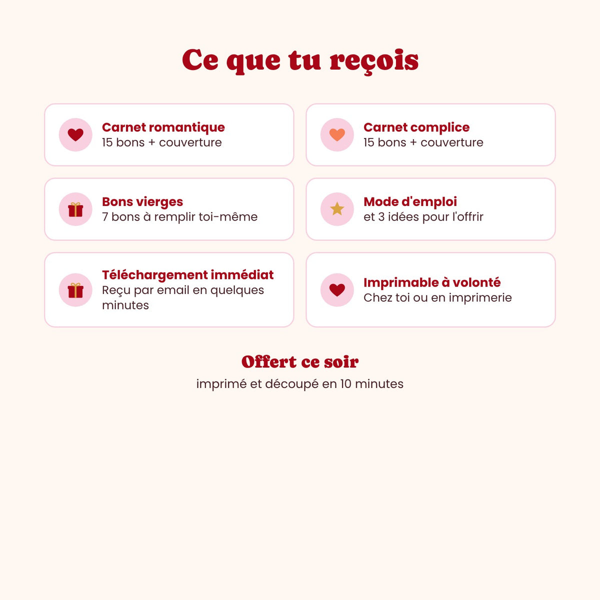 Contenu du carnet de bons pour amoureux