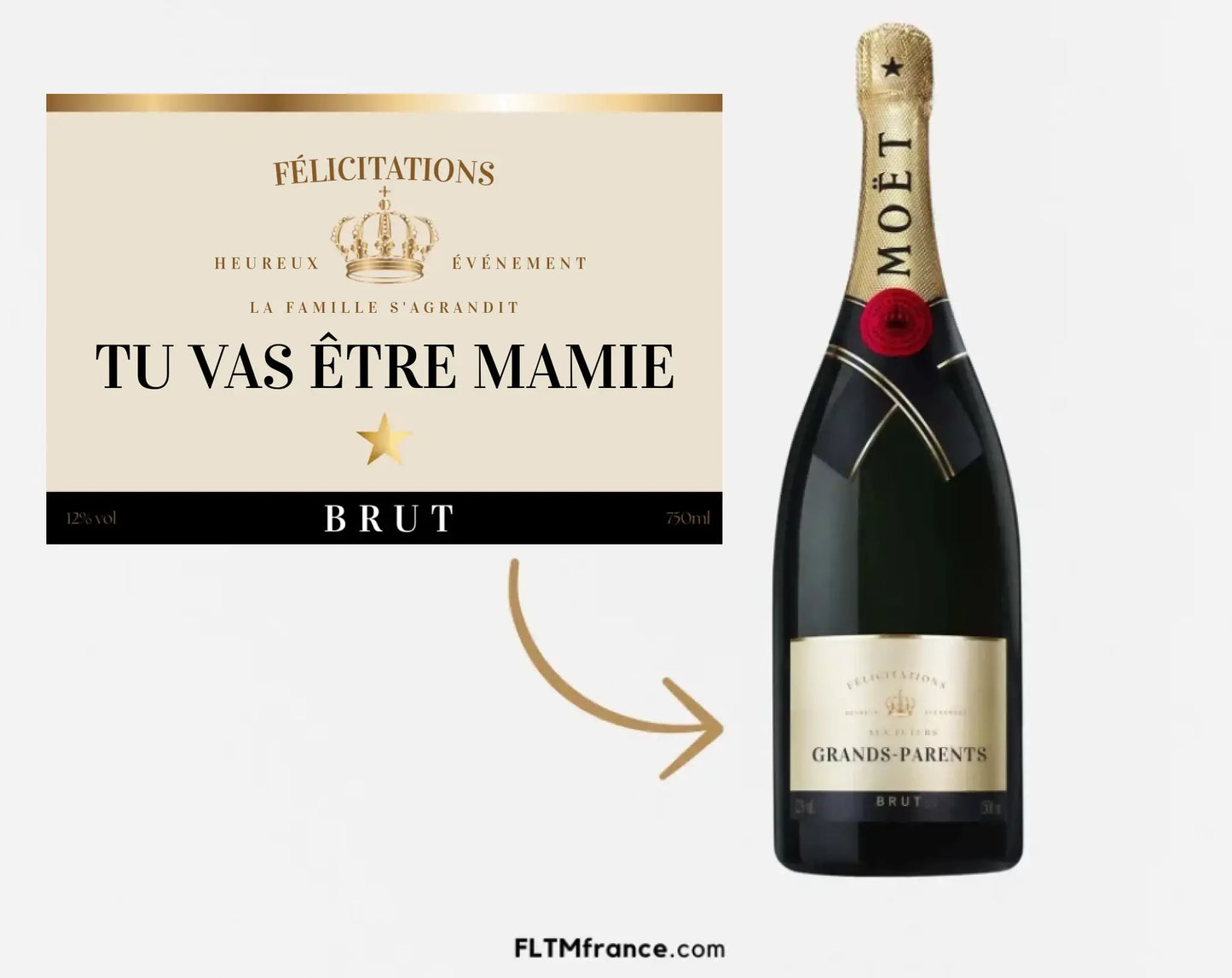 Étiquette champagne annonce grossesse Tu vas être Mamie à imprimer FLTM