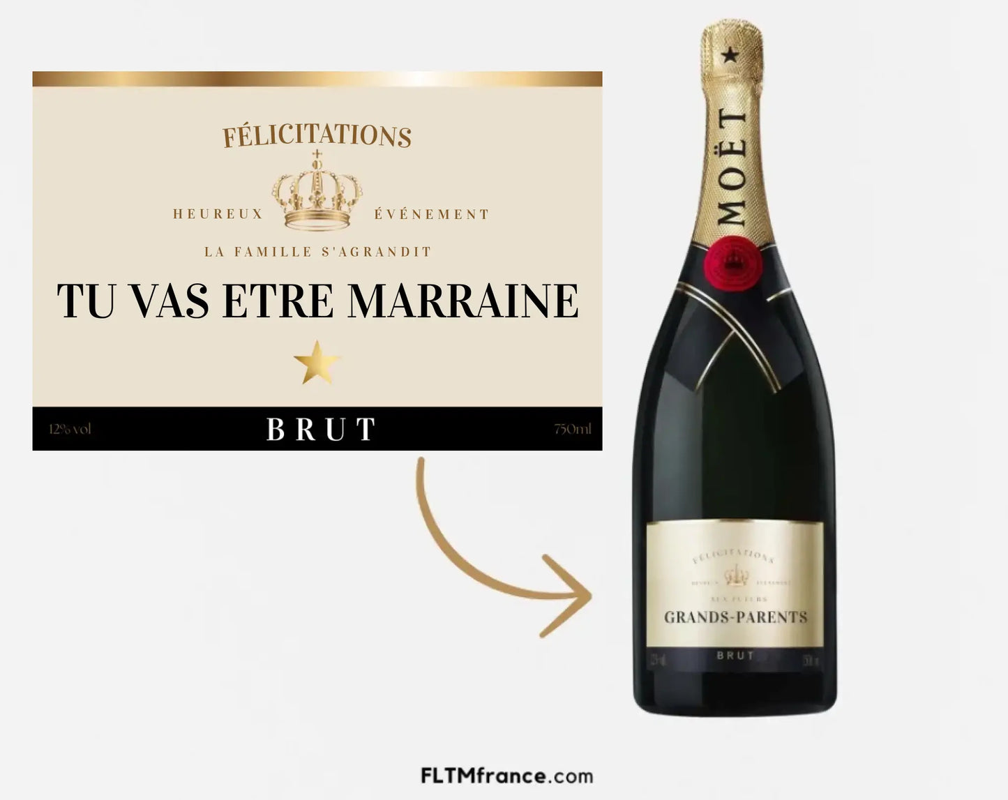 Étiquette champagne annonce grossesse Tu vas être Marraine à imprimer FLTM