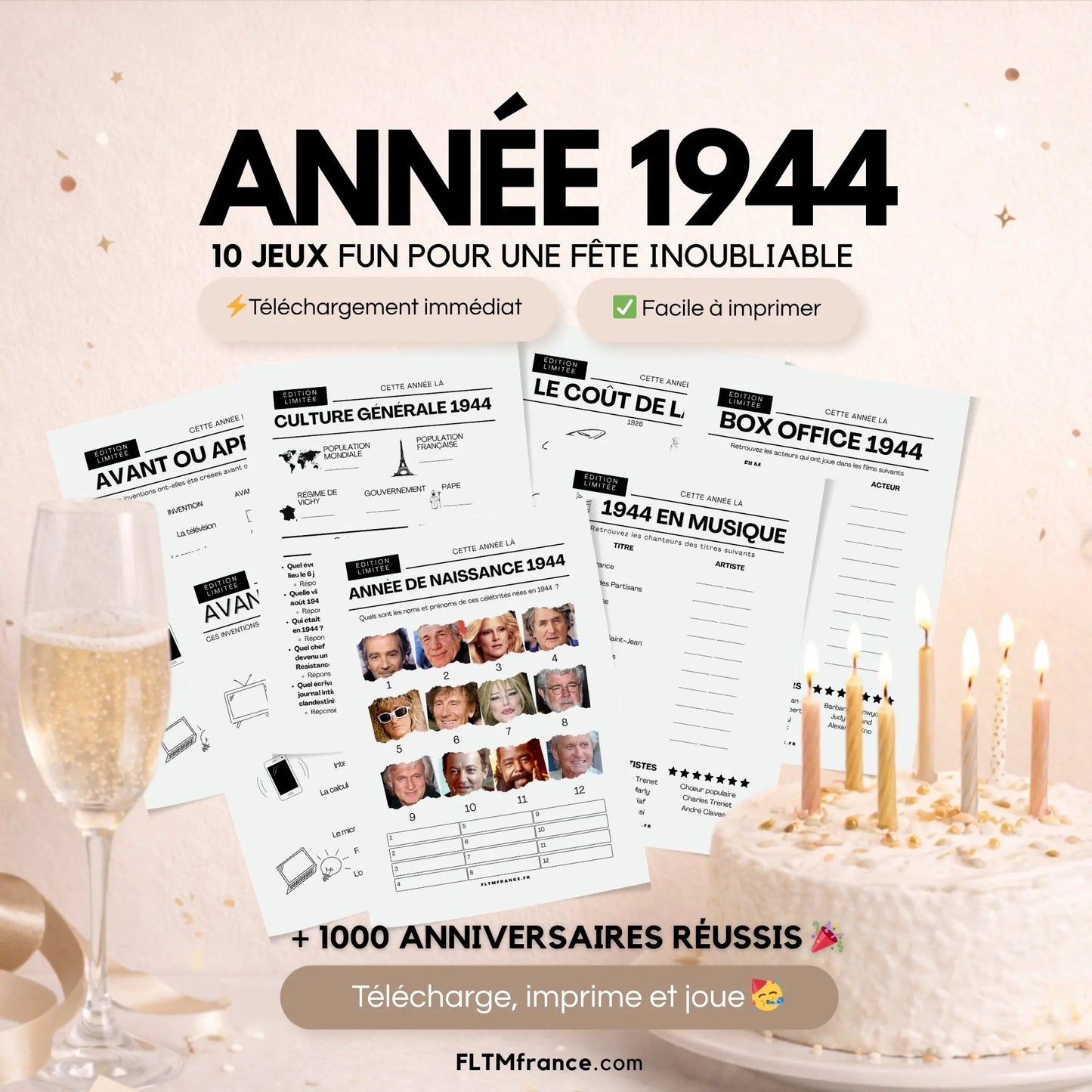 Jeu anniversaire année 1944 - 10 jeux à imprimer pour fêter les 82 ans FLTM