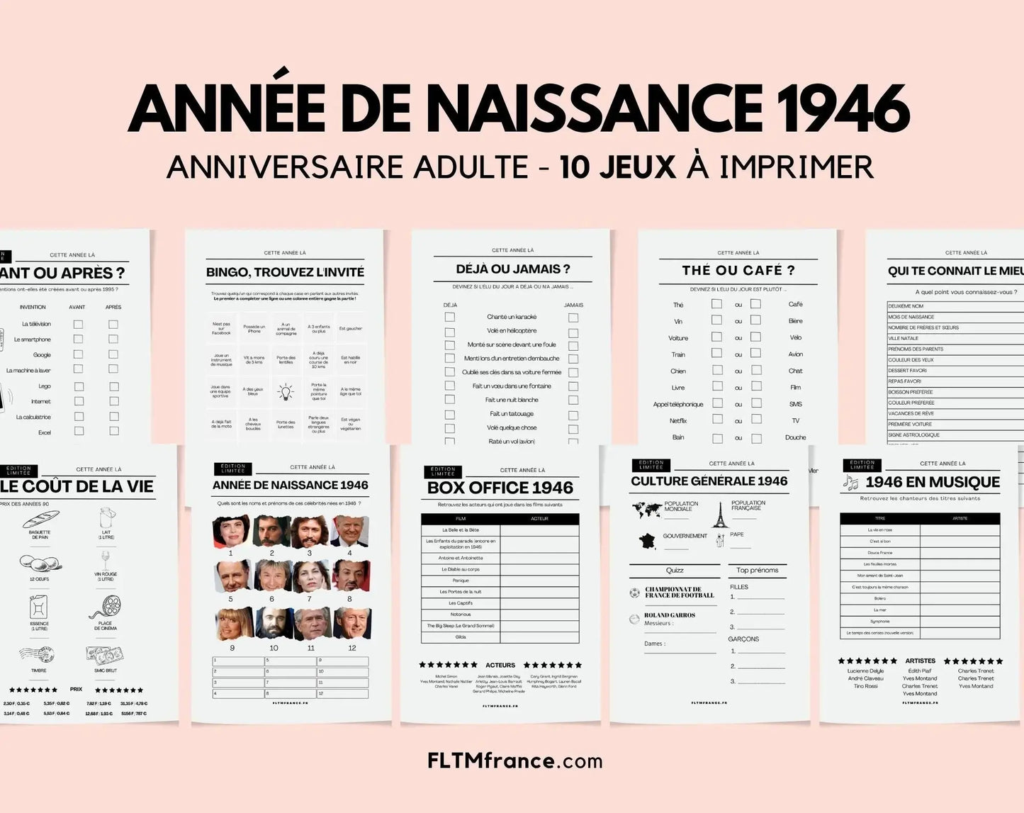 Jeu anniversaire année 1946 - 10 jeux à imprimer pour fêter les 80 ans FLTM