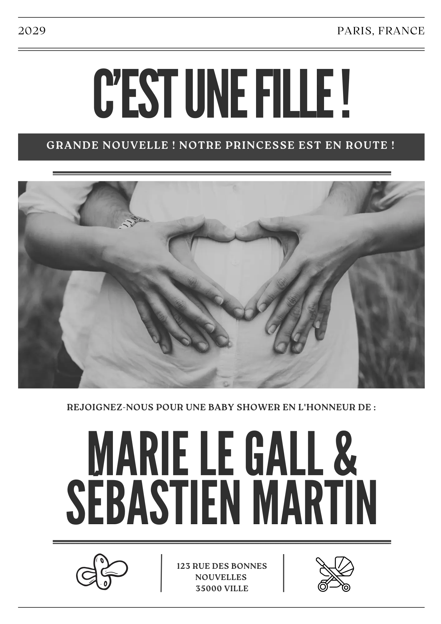 La Gazette des bébés à personnaliser - 2 pages pour créer un journal d'annonce grossesse FLTM