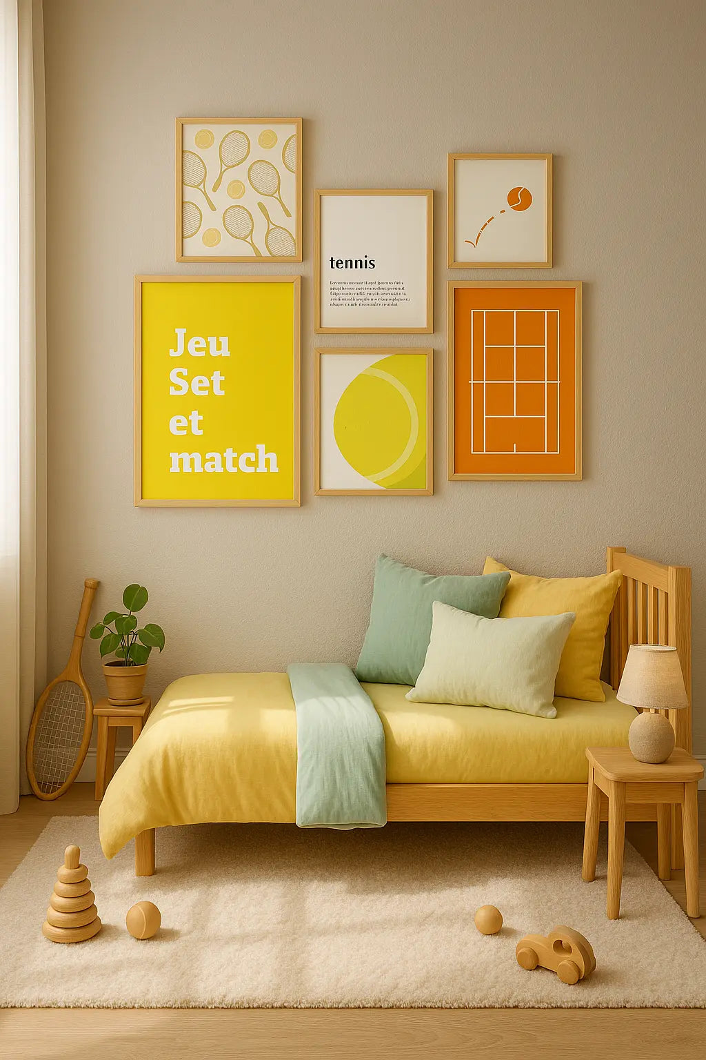 Mur de galerie Tennis Roland Garros - 6 affiches sport décoration chambre et salon FLTMfrance