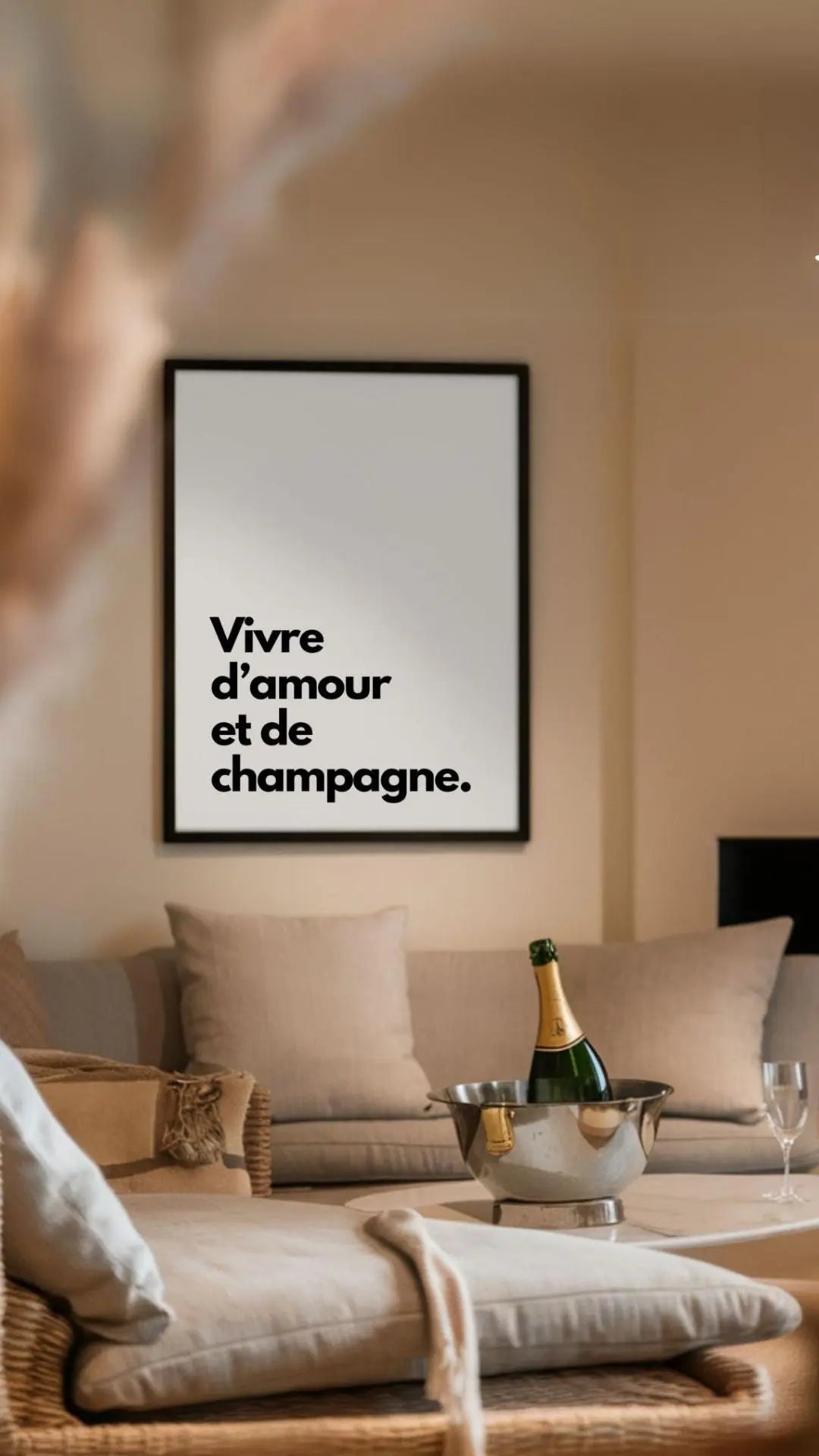 Vivre d'amour et de champagne - Affiche humour citation alcool FLTMfrance