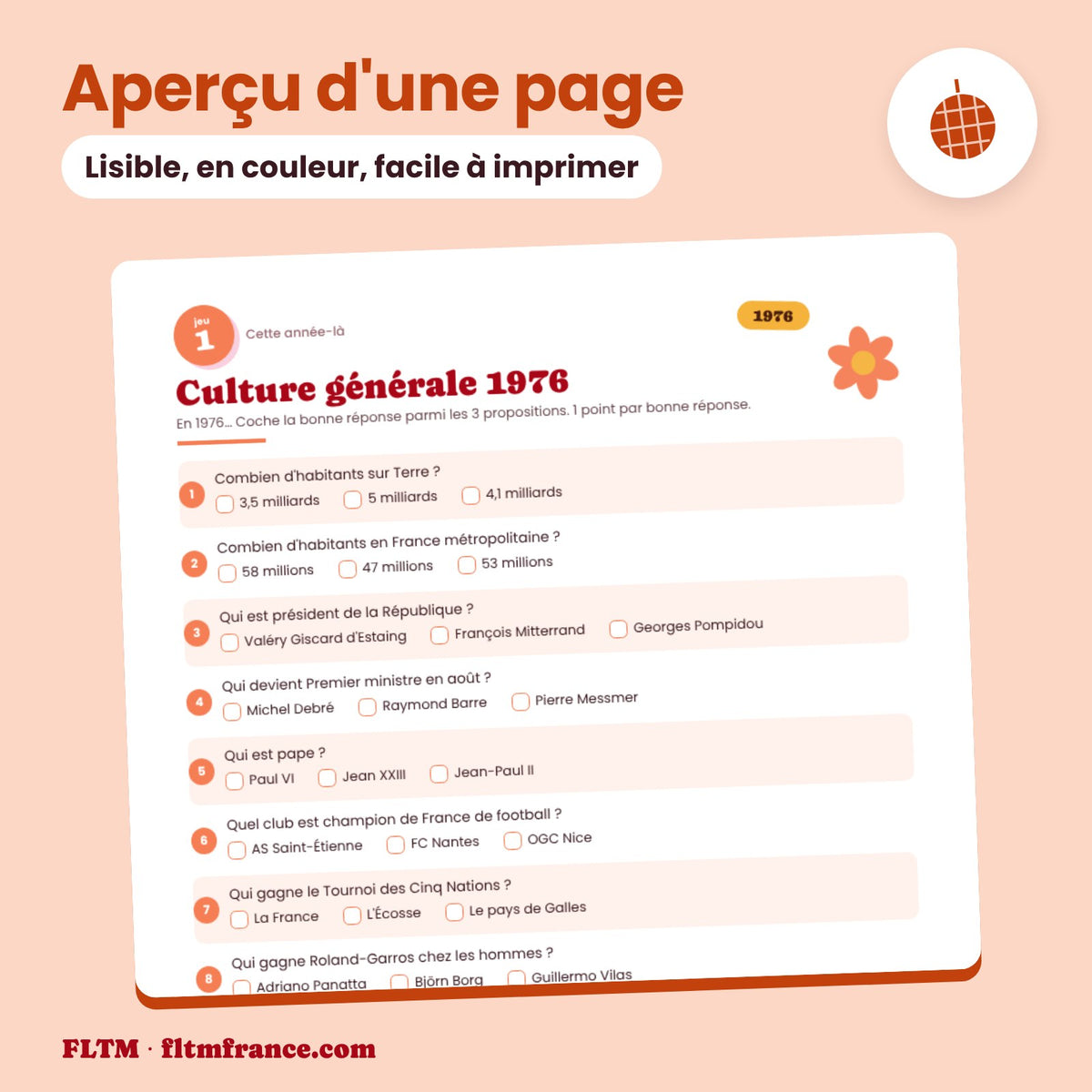 Jeu anniversaire 50 ans : aperçu d'une page