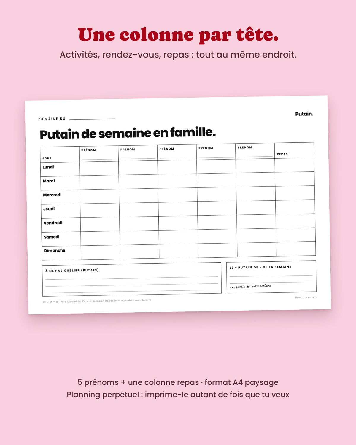 Planning familial Putain à imprimer – visuel 2
