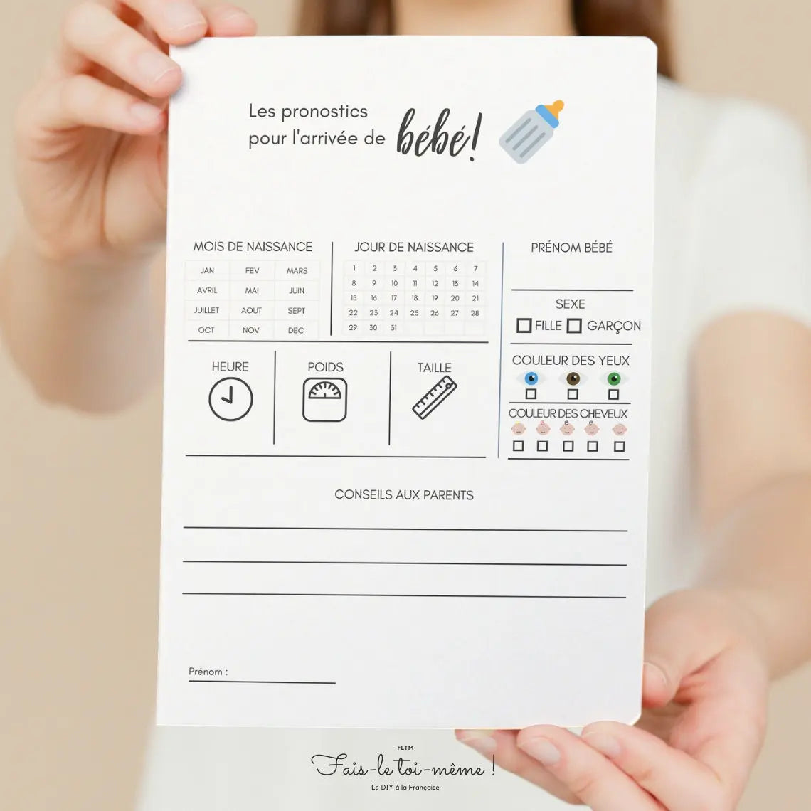 Pronostics arrivée de bébé - Jeu pour baby shower et gender reveal - Jeu de baby shower à imprimer - Téléchargement immédiat FLTMfrance