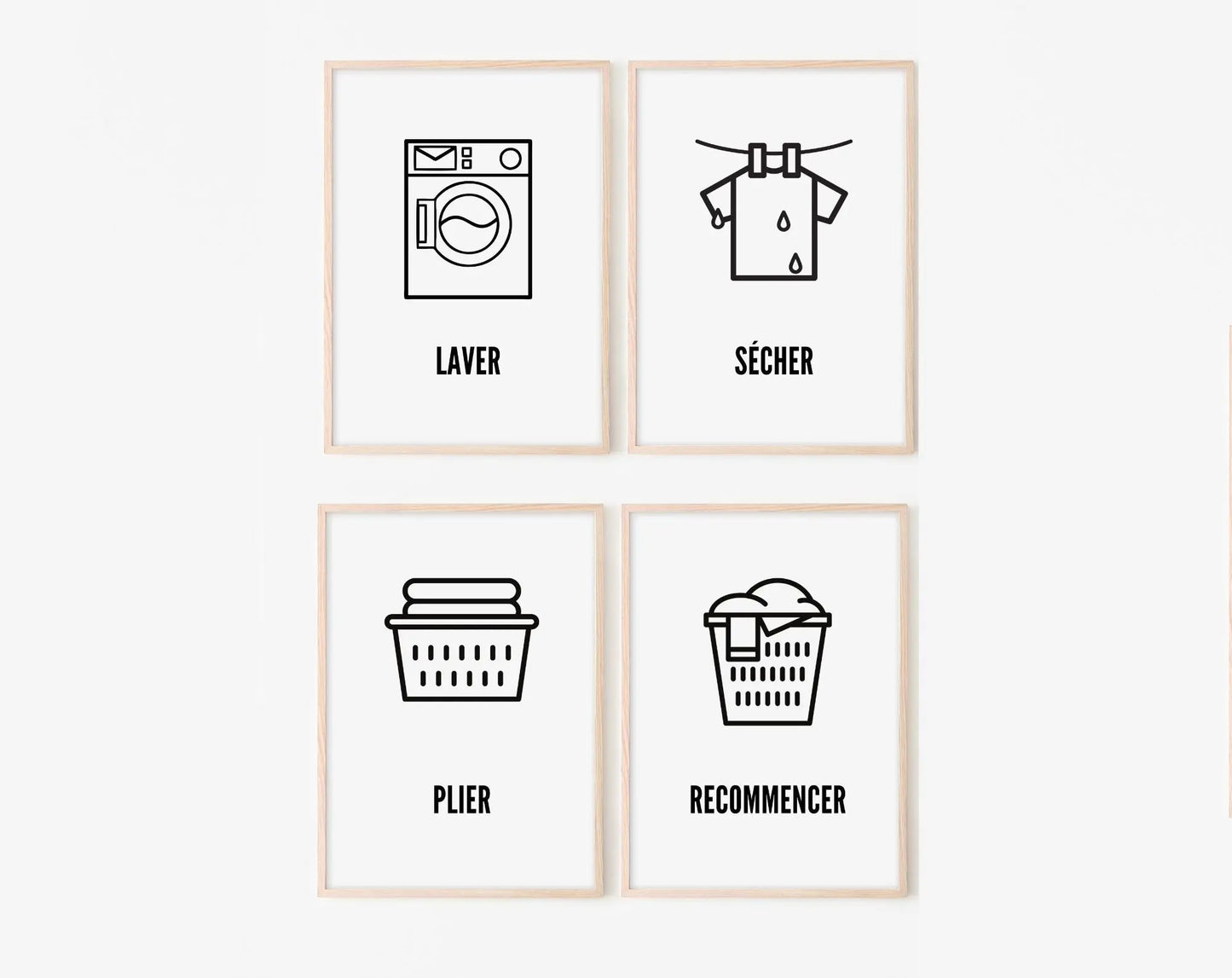 4 affiches Laver, sécher, plier et recommencer - Poster de buanderie - FLTMfrance
