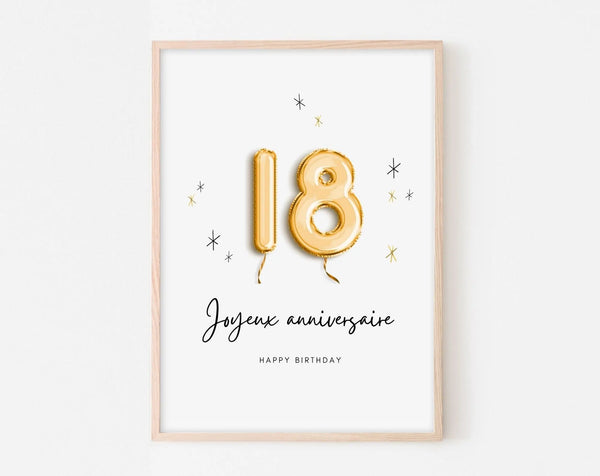 Affiche ballon doré 18 ans - Joyeux anniversaire 18 ans