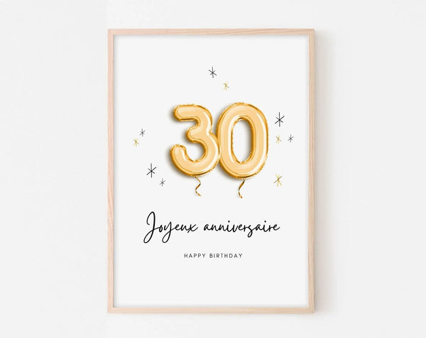 Affiche ballon doré 30 ans - Joyeux anniversaire 30 ans