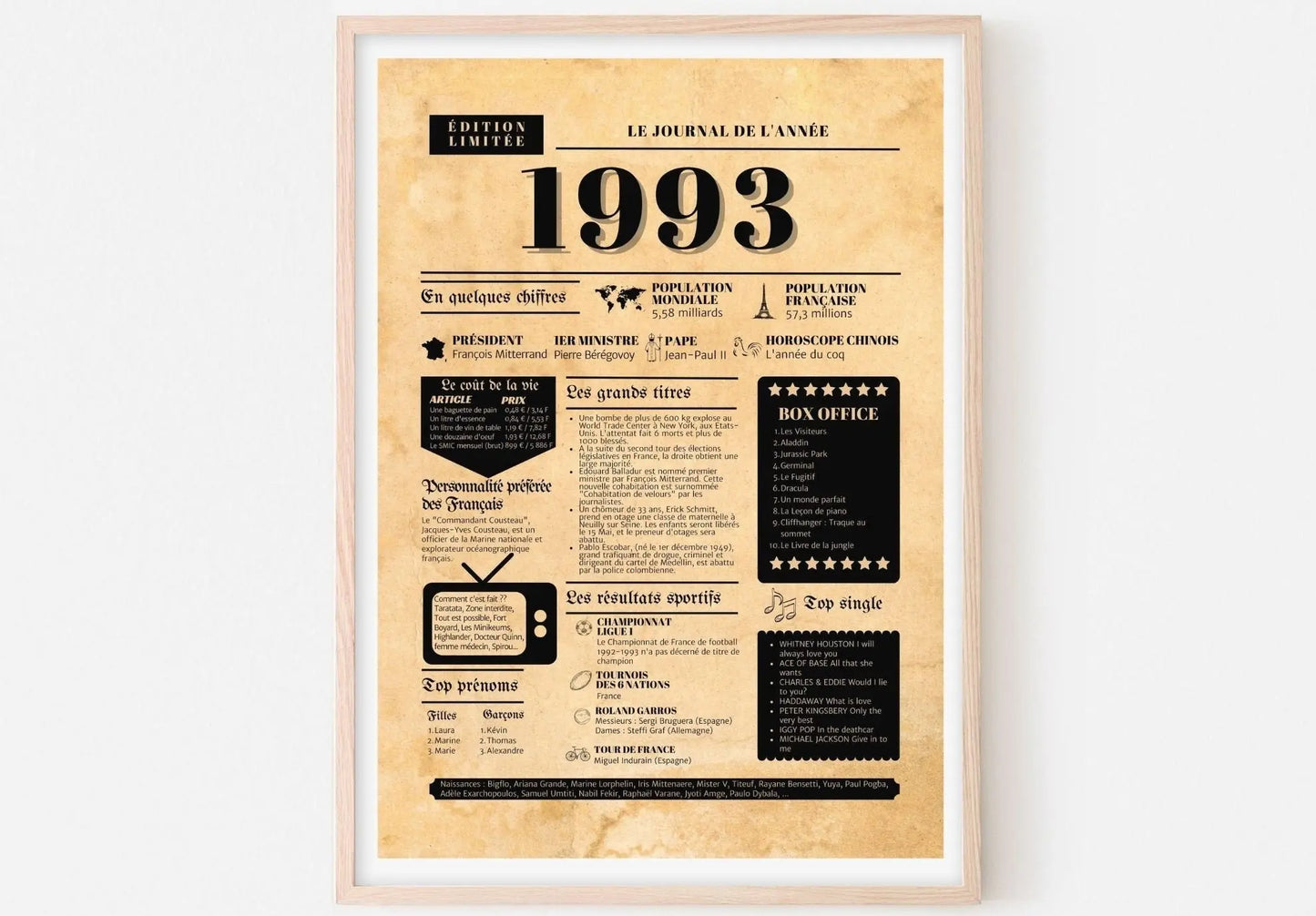 Journal de l'année 1993 - Affiche année de naissance FLTMfrance
