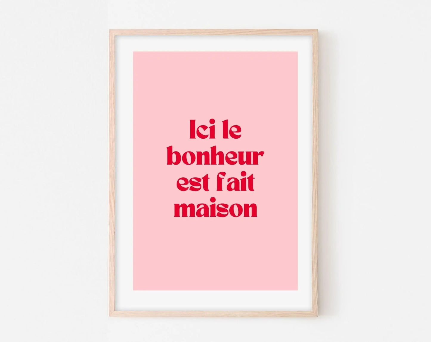 Affiche Ici le bonheur est fait maison - Affiche citation rose - Pink affiche - Poster à imprimer FLTMfrance