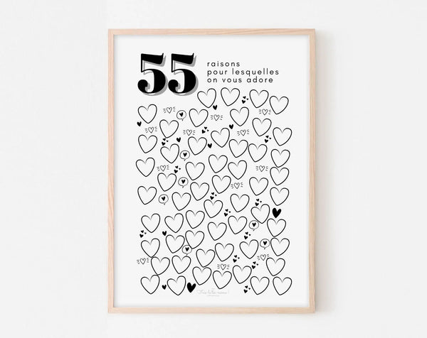 Affiche couple 55 raisons pour lesquelles on vous adore - Anniversaire 55 ans