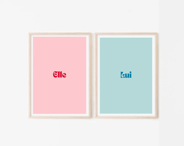 Lots de 2 affiches Elle et Lui - Affiche rose et bleu