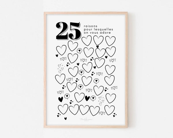 Affiche couple 25 raisons pour lesquelles on vous adore - Anniversaire 25 ans
