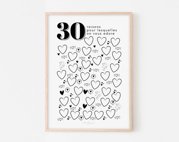 Affiche couple 30 raisons pour lesquelles on vous adore - Anniversaire 30 ans