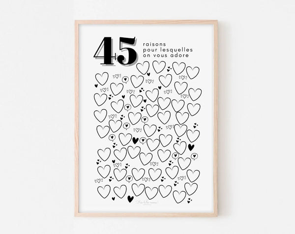 Affiche couple 45 raisons pour lesquelles on vous adore - Anniversaire 45 ans