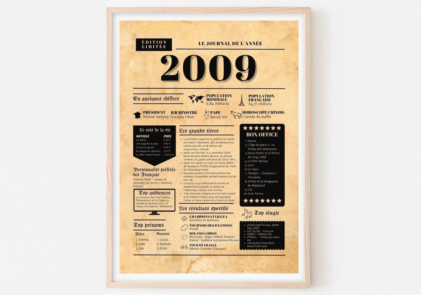 Journal de l'année 2009 - Affiche année de naissance FLTMfrance
