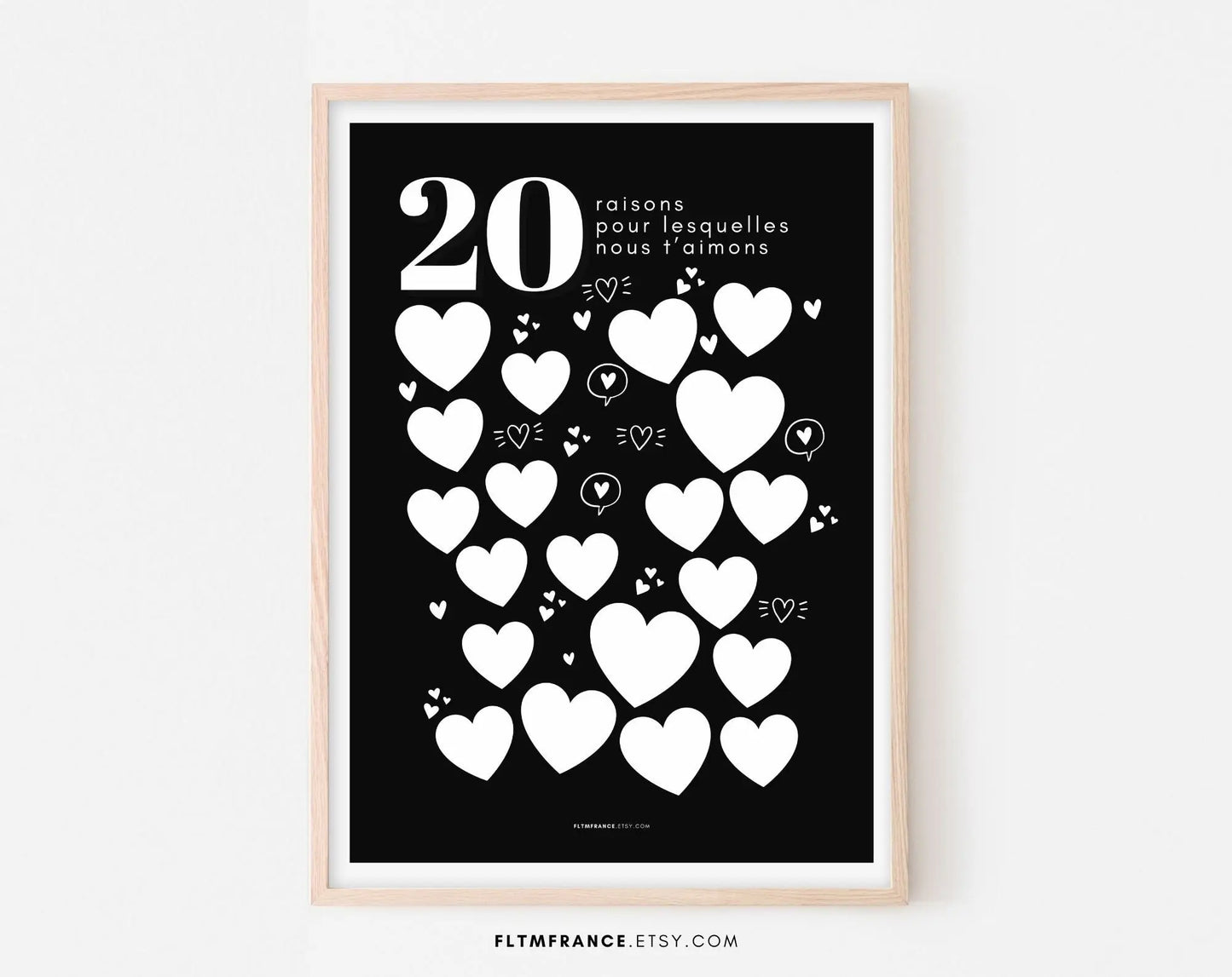 Affiche fond noir 20 raisons pour lesquelles nous t’aimons FLTMfrance