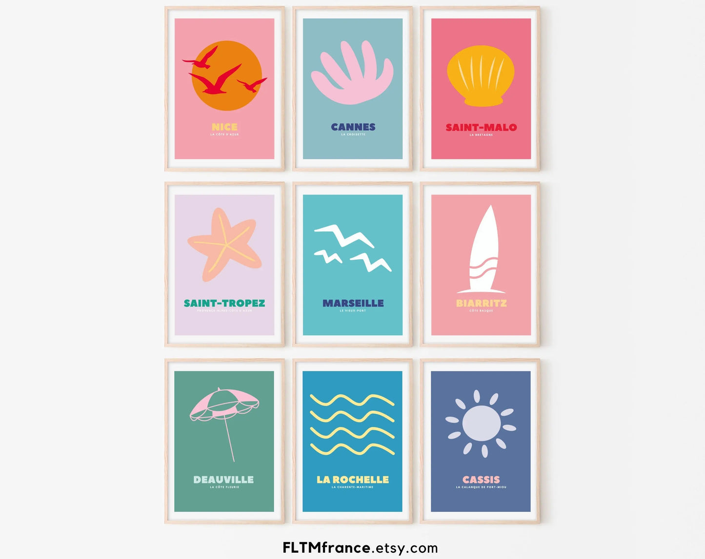 Ensemble de 9 impressions de lieux célèbres de voyage en France - Affiche de voyage - Poster à imprimer - Décoration murale FLTMfrance