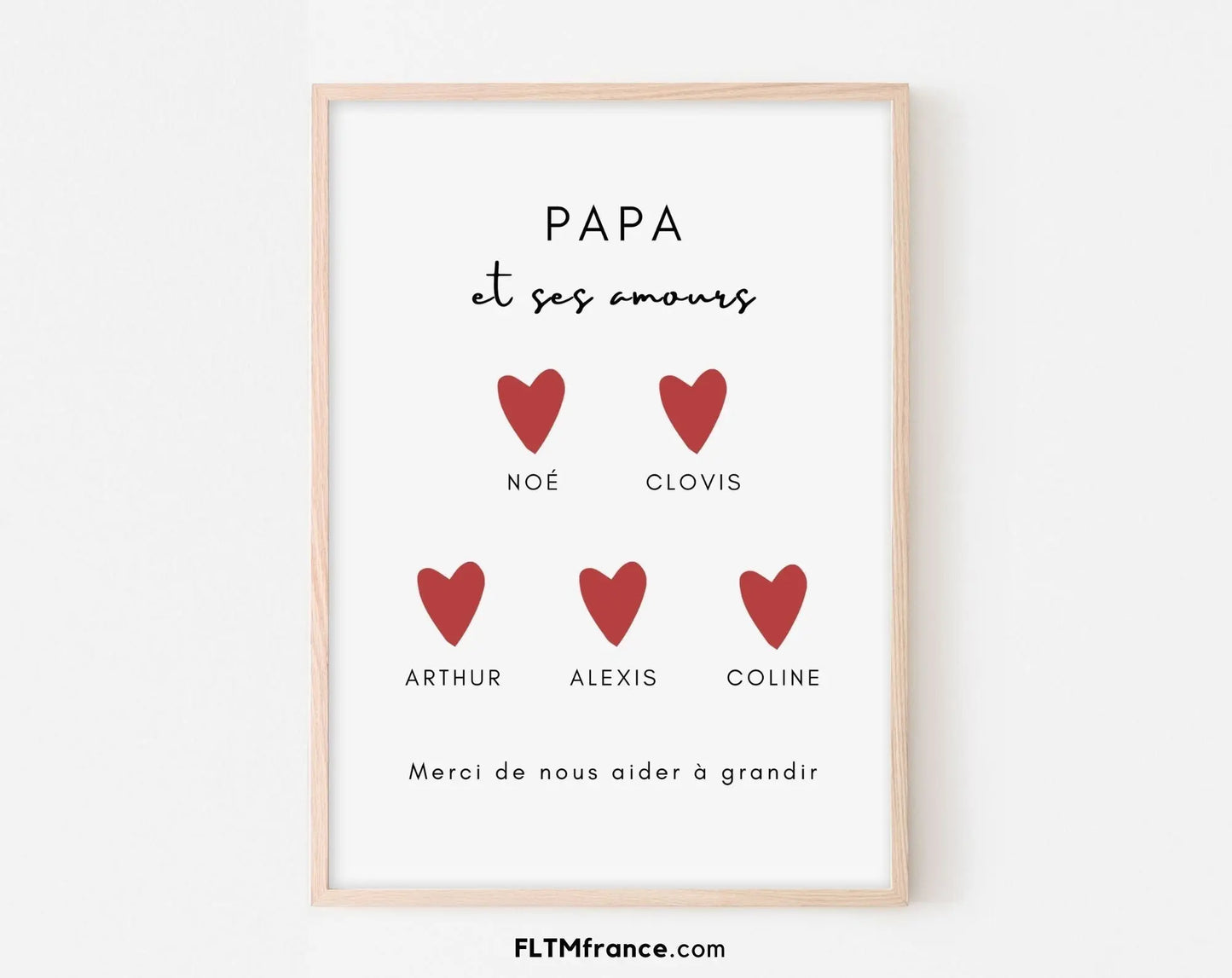Papa avec les prénoms de ses enfants Affiche personnalisée - Décoration murale pour les papas - Idée cadeau original pour un père à imprimer FLTMfrance