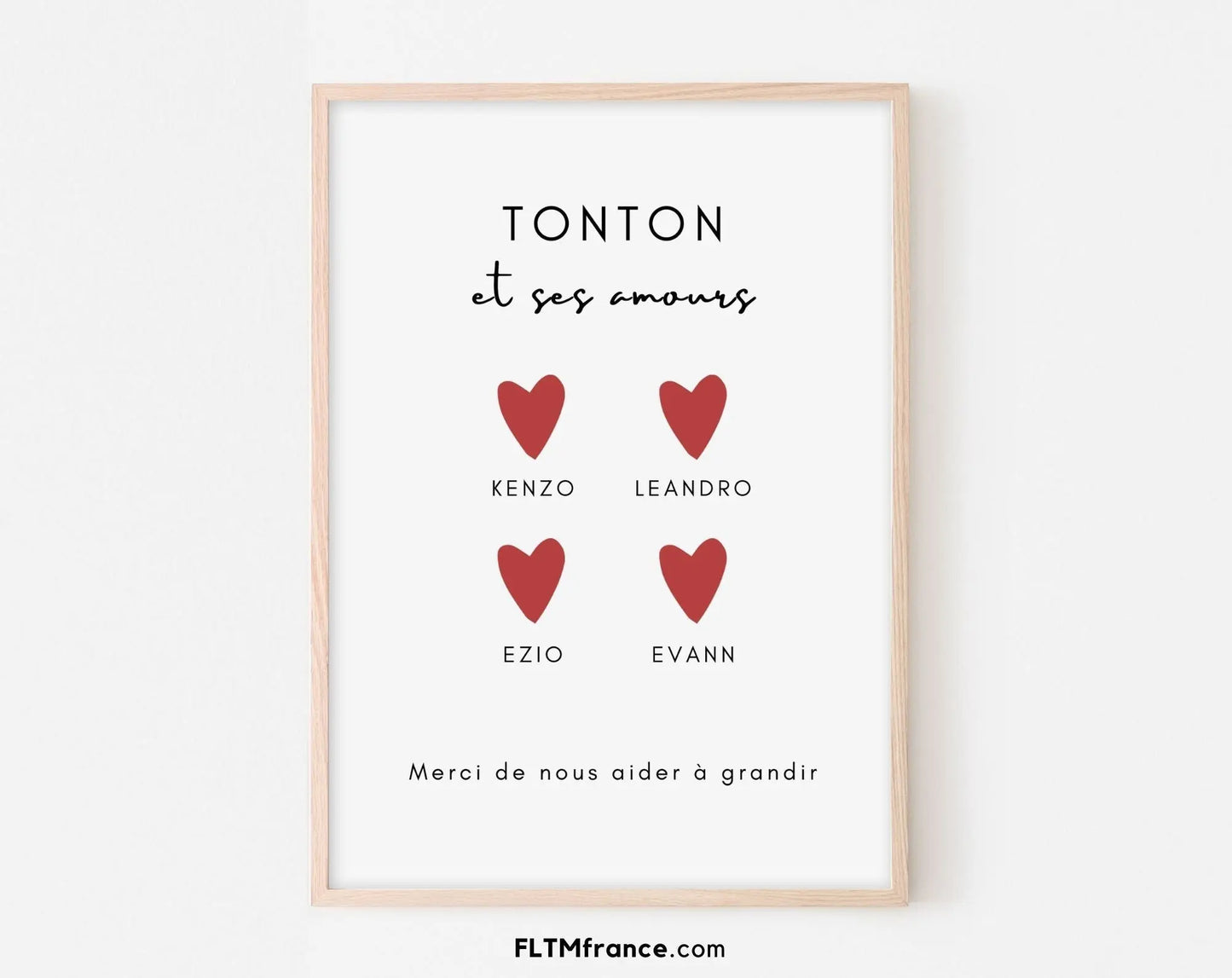 Tonton avec le ou les prénoms de ses neveux Affiche personnalisée - Décoration murale pour les oncles - Idée cadeau original à imprimer FLTMfrance